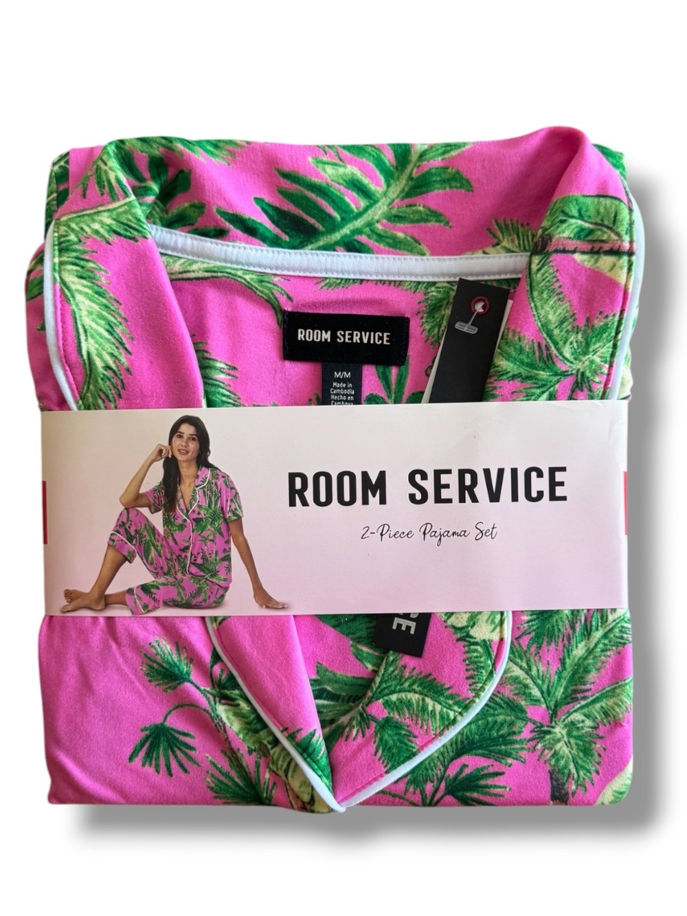 Room Service Womens Short Sleeve Notch Collar Capri Pajama Set